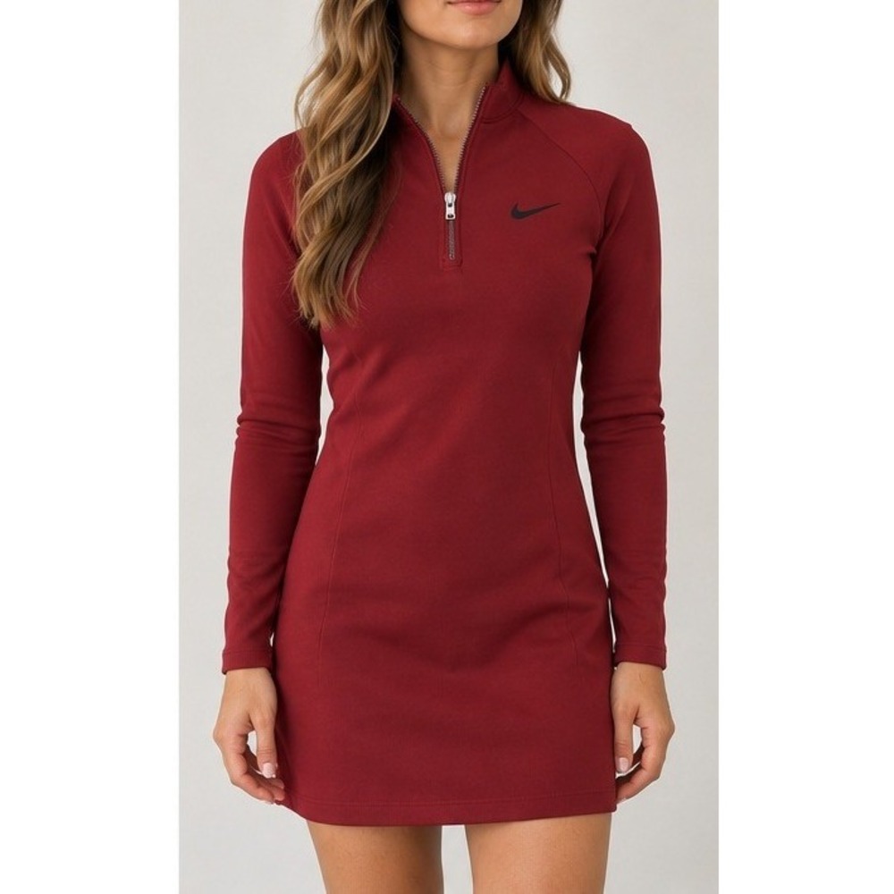 Nike Sportswear Womens Burgundy Red 1/4 Zip Long Sleeve Dress CJ6349-677 Small